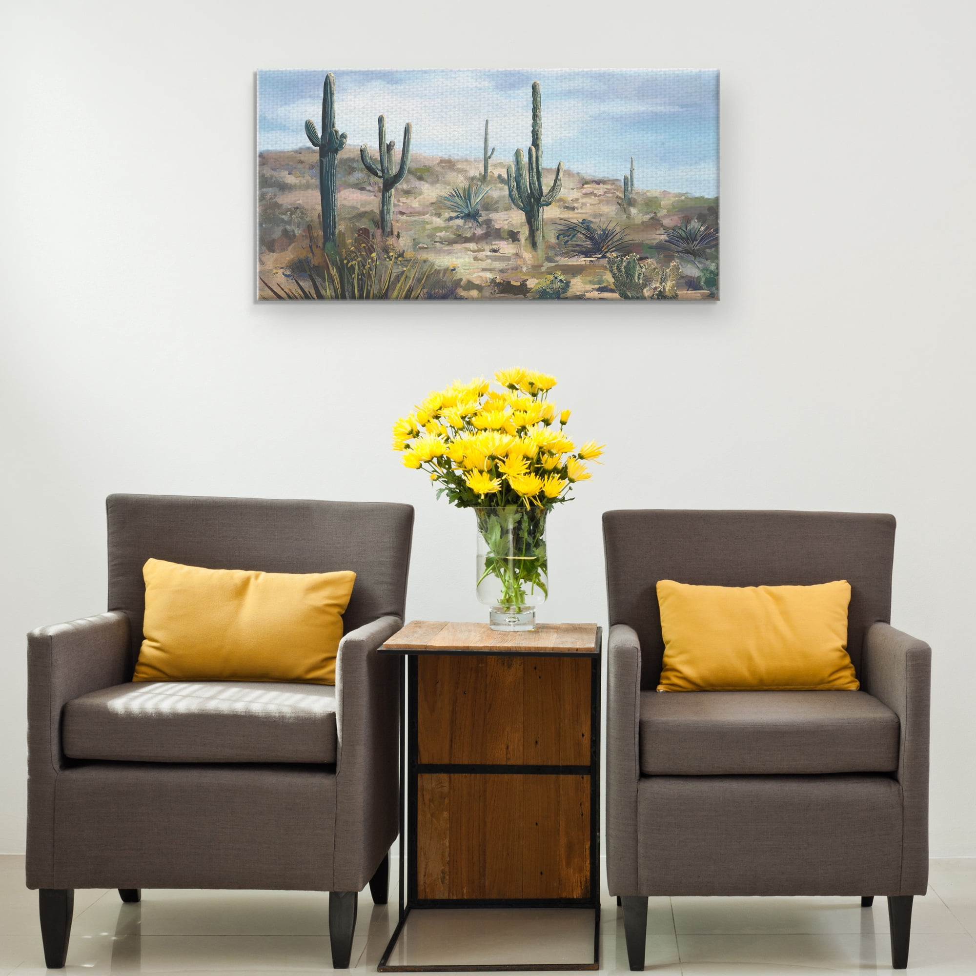 Masterpiece Art Gallery Desert Cactus Vista by Studio Arts Canvas Art Print 17" x 34"
