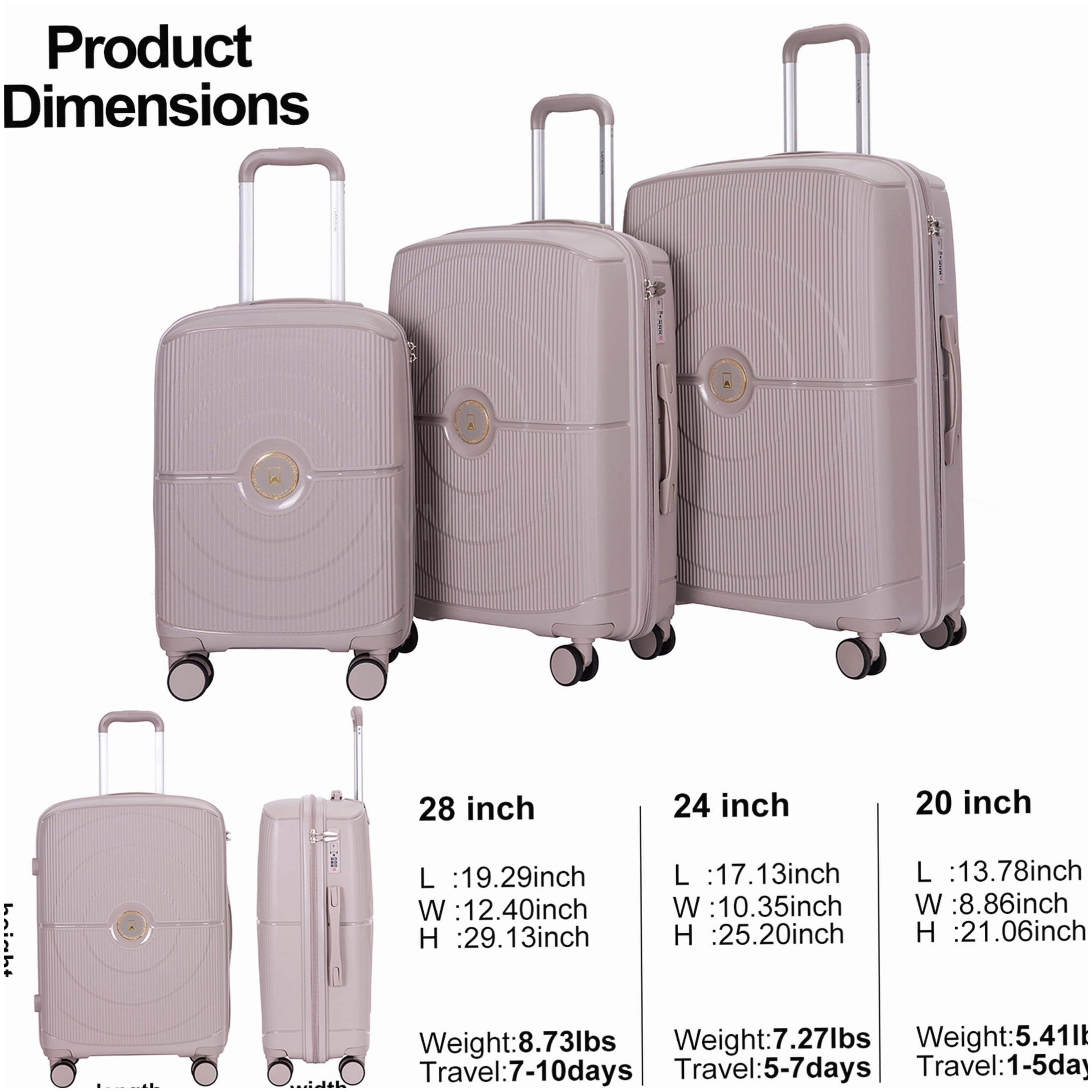 MANGIJOY Spinner Wheel Luggage Set 3-Piece Hardside, TSA Lock Suitcases Carry On 20 inch and Checked 24 28 inch, Greige