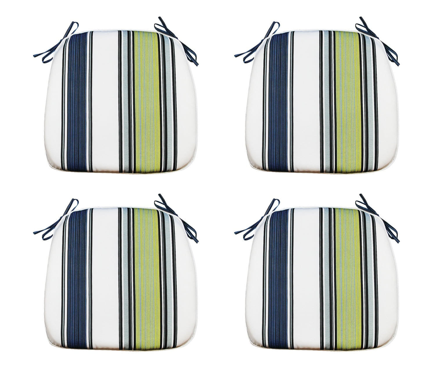 FBTS Prime Outdoor Seat Pads Yellow and Navy Stripe Set of 4 Patio Seat