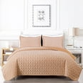 thumbnail image 2 of Chezmoi Collection Embossed Velvet Quilt Set Queen Size, Apricot Orange - Plush Lightweight Soft Octagon Stitched Velvet Bedding Set with 2 Pillow Shams for All Seasons Washed Microfiber Reverse, 2 of 8