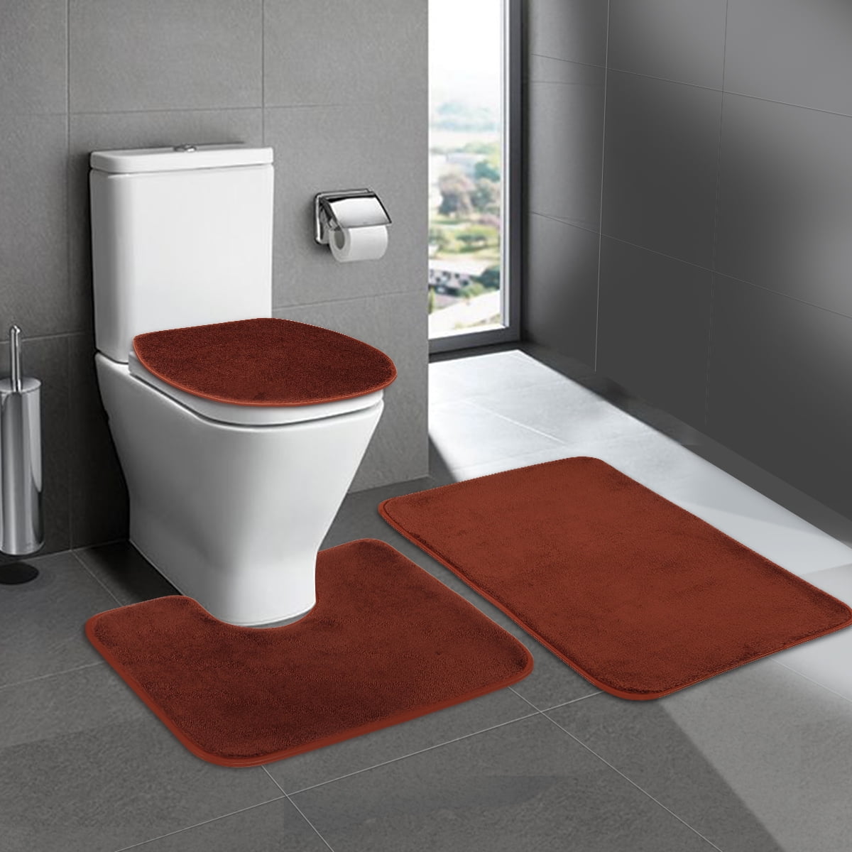 3Pcs/Set Bathroom Non-Slip Solid Color Pedestal Rug Bath Mat Lid Toilet Cover 3Pcs/Set Bathroom Non-Slip Solid Color Pedestal Rug Bath Mat Lid Toilet Cover