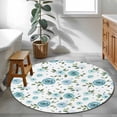thumbnail image 4 of Round Area Rug 3ft Teal Blue Rose Floor Carpets Indoor Floor Area Mat Stain-Proof Mat Circle Rugs for Living Room Dining Room Kitchen Bedroom, Watercolor Farm Flower Sofa Throw Carpet, 4 of 9