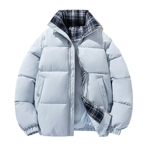 successthop Winter Puffer Jackets for Women Quilted Oversized Plus Size Outwear with Pockets Zip Winter Coat Clothes Blue