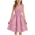 thumbnail image 2 of YTCAMLO Bowknot Ruched Girls A Line Dress Elegant High Waist Mini Dress Sleeveless Backless Cami Dress Cute Summer Party Dresses, Pink 10-11Years, 2 of 7