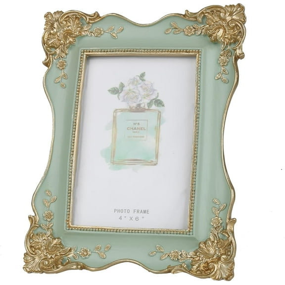 4 x 6 Vintage Picture Frame Trim Antique Ornate Resin Photo Frame with Easel and Hook for Tabletop Wall Art Decor Display Home Office(Green)