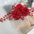 thumbnail image 3 of 2PCS Red Flower Hair Comb Gold Rose Bridal Side Combs Floral Rhinestone Pearl Combs Vintage Decorative Crystal Emerald Headpiece Wedding Sparkly Hair Accessory for Women, 3 of 7