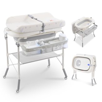 VEVOR Baby Changing Table, Foldable Diaper Change Station With 2 Fabric Drawe