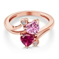 thumbnail image 3 of Gem Stone King 18K Rose Gold Plated Silver Pink Moissanite Red Created Ruby and White Moissanite Ring for Women (1.79 Cttw, Heart Shape 6MM, Gemstone Birthstone, Size 5), 3 of 6