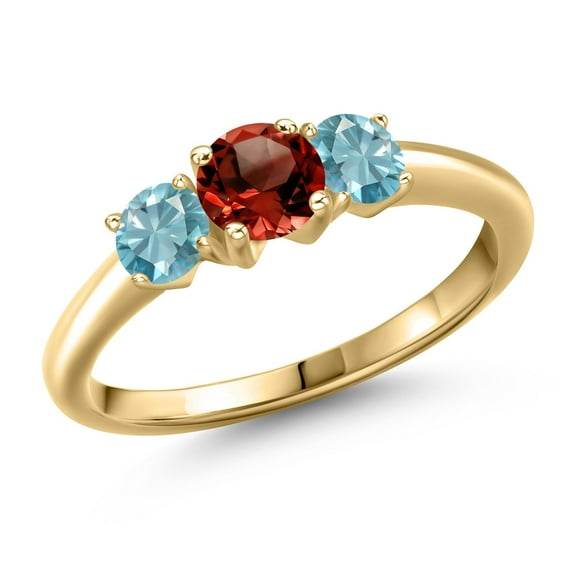 Gem Stone King 10K Yellow Gold Red Garnet and Blue Zircon Engagement Ring for Women | 1.55 Cttw | Round 5MM | Gemstone January Birthstone | Size 5