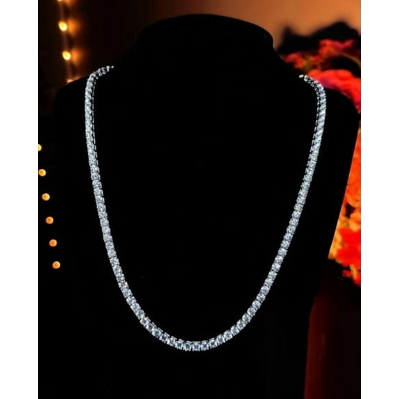 3MM Round Cut Lab Created Diamond Tennis Necklace 14K White Gold Plated Silver 18inch