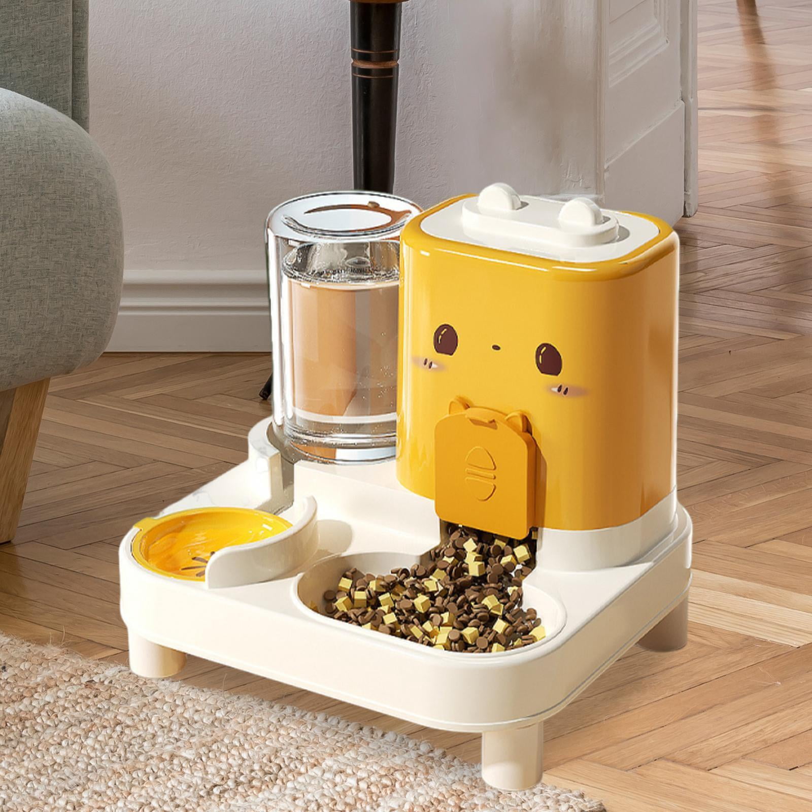 Serenable Automatic Cat Feeder and Water Dispenser Automatic Pet Feeder Convenient Compact Household Food feed Pet Food Bowl for Kitten Yellow
