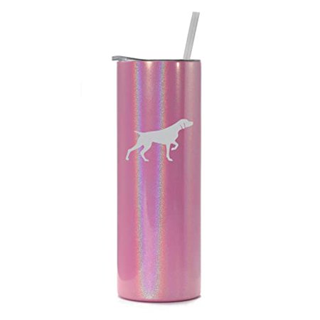 

20 oz Skinny Tall Tumbler Stainless Steel Vacuum Insulated Travel Mug Cup With Straw German Shorthaired Pointer (Pink Iridescent Glitter)