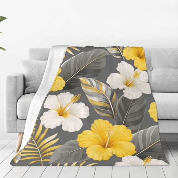 Elegant Yellow Botanical Floral, 80x60,Throw Blanket Decorative Soft Warm Flannel Plush Blankets for Sofa Chair Bed Office