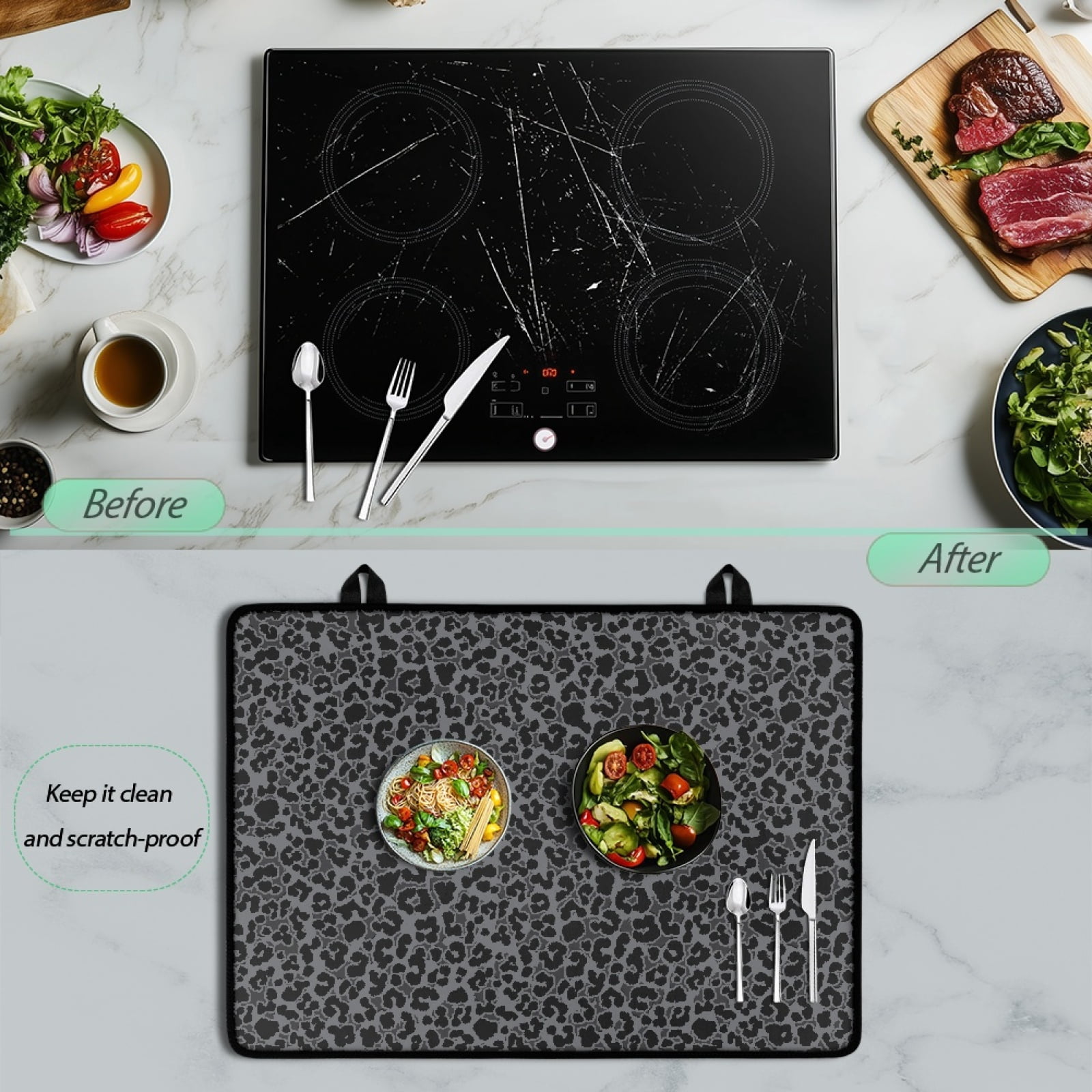 Xoenoiee Black Leopard Print Stove Cover for Electric Stove, Foldable Stove Top Cover for Glass Top, Heat Rubber Mat Cooktop Cover Top Protector, 29.18" x 20.96"