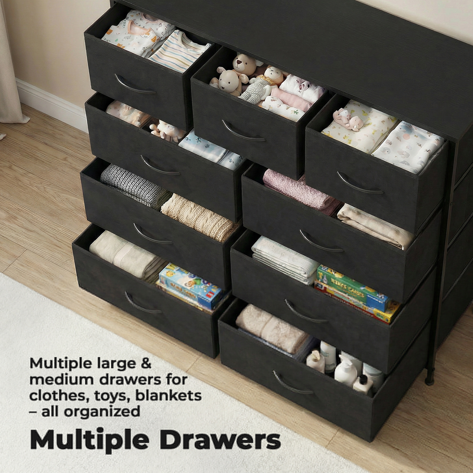 Alvantor Tall Dresser Fabric Storage Tower ,Wooden Top for Kid Room, Closet, Entryway, Nursery
