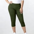 thumbnail image 6 of Women Capri Pants Plus Size Stretch Knee Length Leggings Ribbed Elastic Waist Casual Summer Pull On Capris Army Green 2XL, 6 of 7