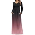 thumbnail image 2 of LISTHA Women's Maxi Dress Long Sleeve Crewneck Loose Plain Casual Empire Waist Fall Party Long Dresses with Pockets Pink 2XL, 2 of 5