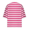 thumbnail image 5 of Elainilye Fashion Womens Basics Off Shoulder Sleeve Stripe Printed Round Neck T-shirt Loose 3/4 Sleeve Round Neck Shirt,Pink, 5 of 6