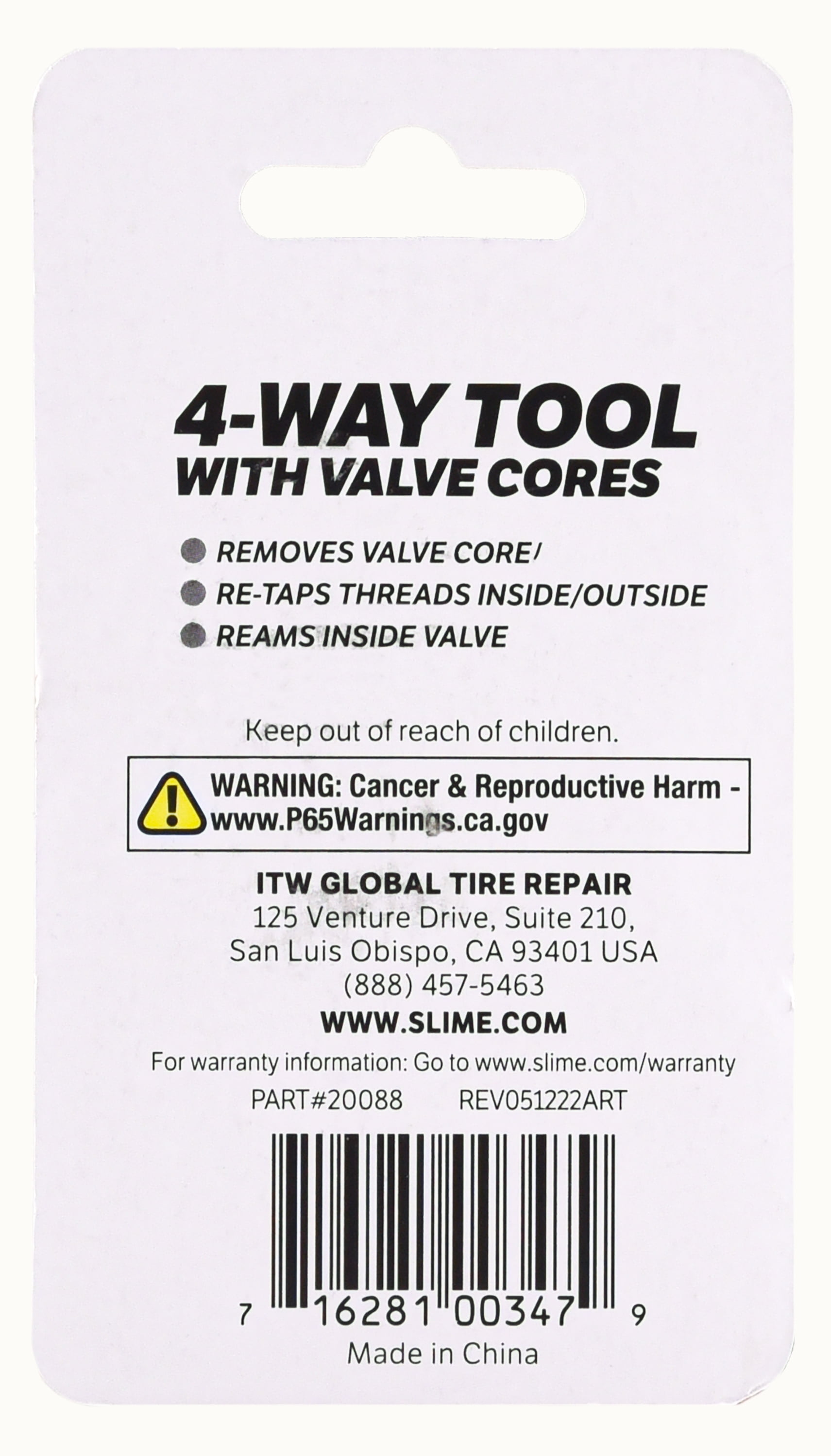 Slime 20088 4-Way Valve Tool with 4 Valve Cores