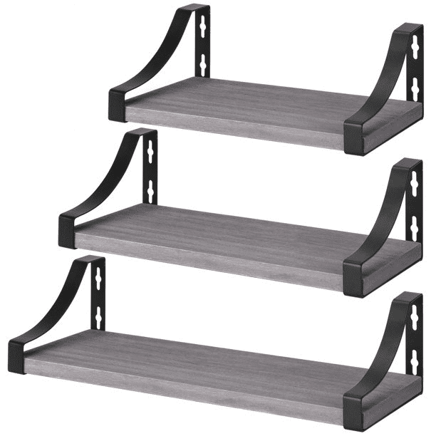 Set of 3 Wall Mounted Floating Shelves Wood Rustic Storage Shelves for Bedroom, Bathroom, Living