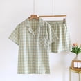thumbnail image 3 of Gfyviroh Women 2 Piece Pajamas Sets Turn-down Collar Button Short Sleeve Tops and Shorts Outfits Comfortable Pocket Plaid Short Loungewear Sets, 3 of 3
