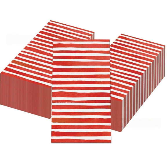 100 Pieces Guest Napkins Disposable Paper Towels Rectangular Dinner Hand Towels for Home Kitchen Bathroom and Other Holiday Table Decoration Party Supplies(Red stripes)