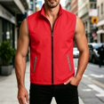 thumbnail image 4 of Ecqkame Men's Reflective Vest High Visibility Stand Collar Full Zip Side Pockets Vests Lightweight Safety Outdoor Daily Outerwear Red M, 4 of 9
