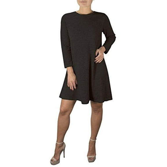 Peach Couture Chic Fashion 3/4 Sleeve Scoop Neck T-Shirt Dress Black Medium