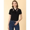 thumbnail image 3 of INSPIRE CHIC Women's Tie Neck Ruffle Mesh Panel Semi Sheer Short Sleeve Blouse, 3 of 6