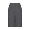 thumbnail image 4 of Women's Bermuda Shorts with Pocket, High Waist Relaxed Fit Utility Bottoms, Plain Casual Summer Wear for Outdoor Daily, 4 of 5