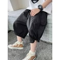 thumbnail image 4 of Loose Short Boy 5-6 Years Loose Shorts Boy Cargo Shorts Y2k Shorts Boys Summer Shorts Elastic Waist Outdoor Cargo Bottoms #Black, 4 of 6