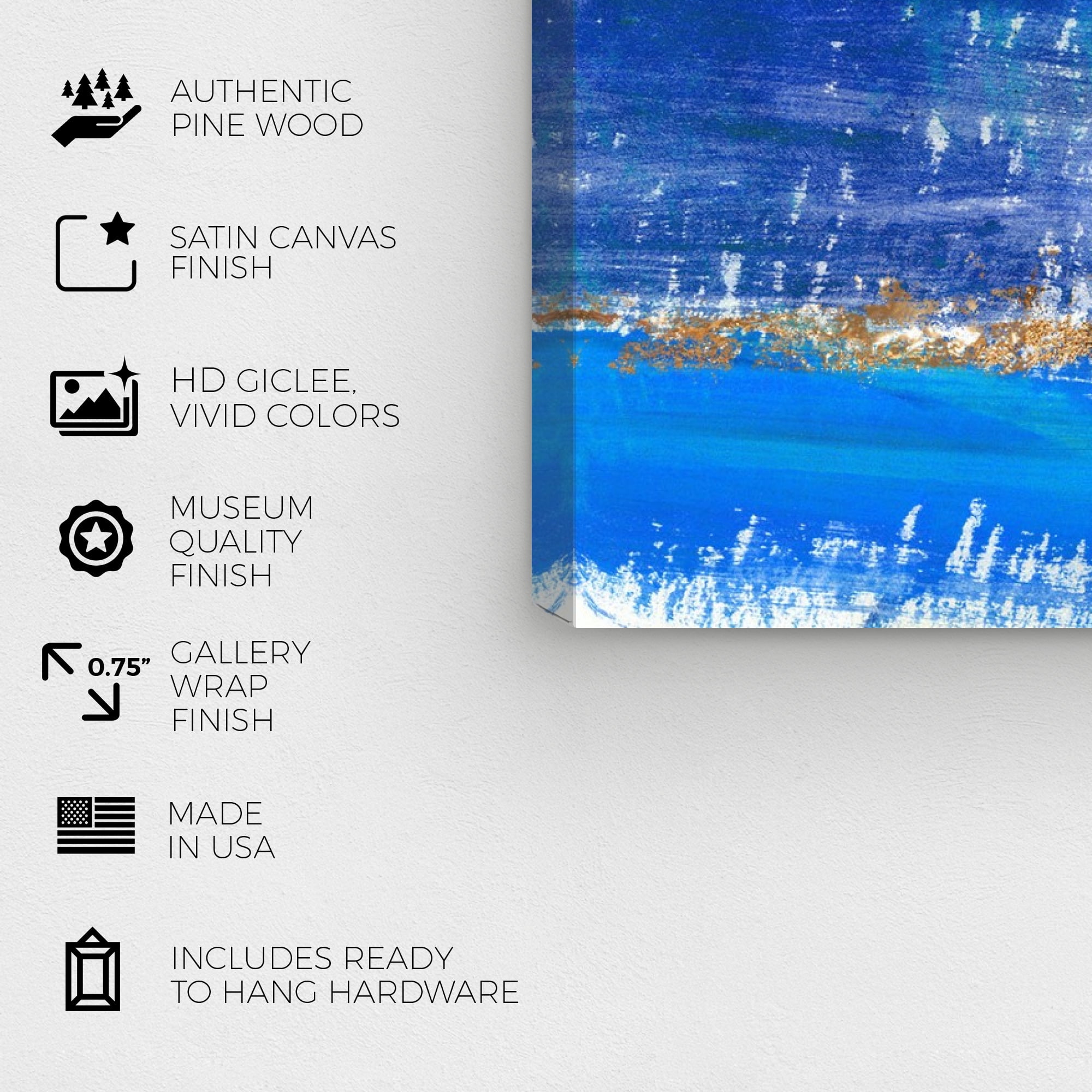 Wynwood Studio Abstract Modern Canvas Art - Blue Abstract Coastal Scene, Wall Art for Living Room, Bedroom, and Bathroom, 30 in x 30, Blue and Gold Home Decor