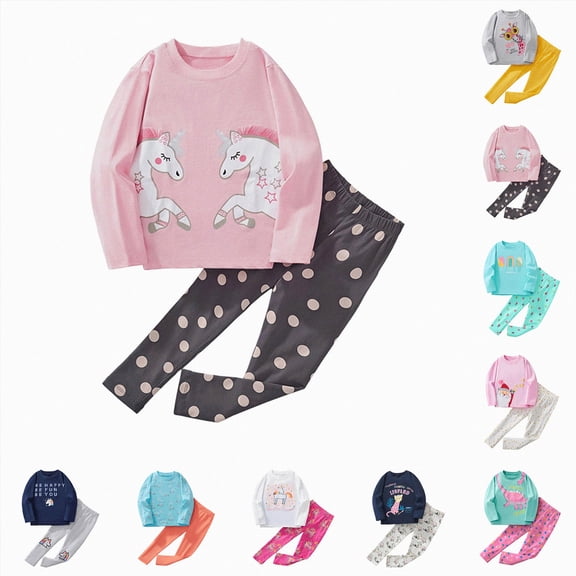 Vedolay Toddler Pajamas 4-5 Years Toddler Girl Fall Winter Clothes Long Sleeve Printed Top and Pant Set 2-Piece Little Girl Clothing Set Dailywear