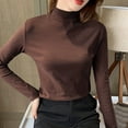 thumbnail image 2 of POETANCE Clearance Women Slim Casual Solid Long Sleeve Turtleneck Blouse Tops Slim Fit Stretchy Layer Tee Shirts Summer Savings Clearance, 2 of 7