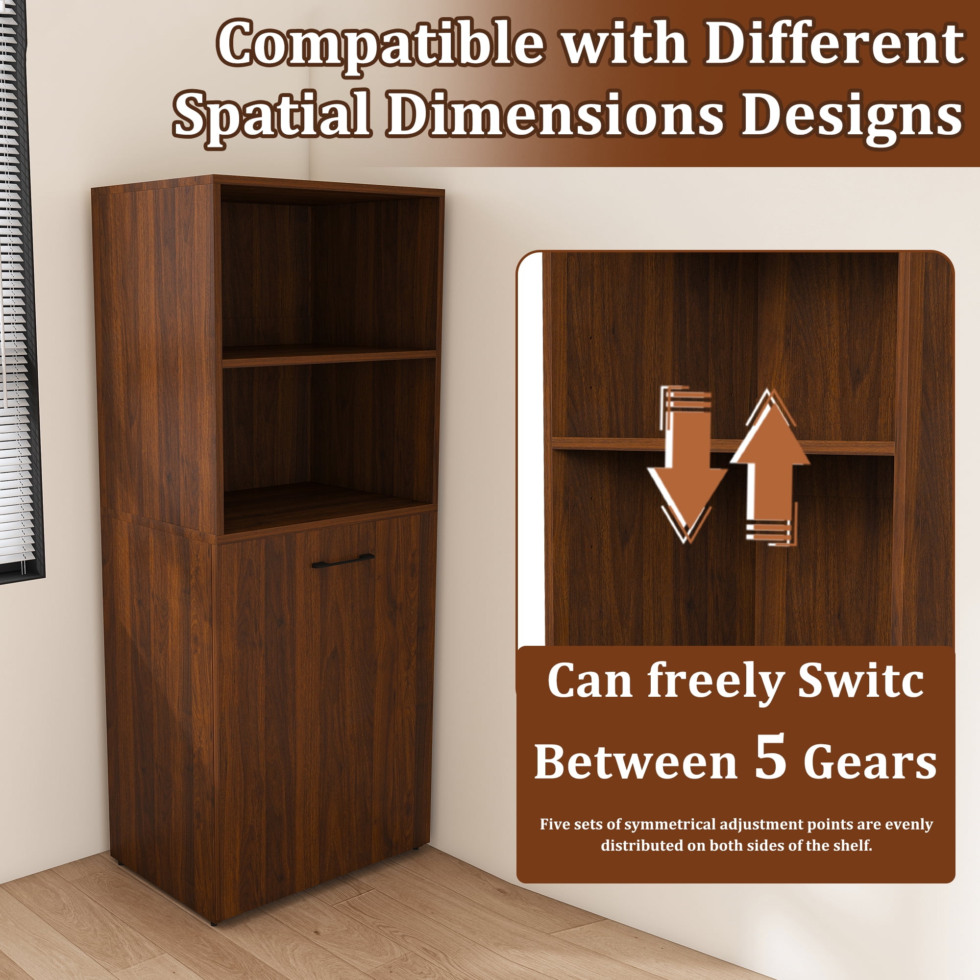 Mintazer Expandable Retractable Desk with Adjustable Open Shelves & Storage, Multi‑Mode Folding Desk Cabinet with Lockable Mobile Wheels for Small Apartment Dorm Home Office, Walnut