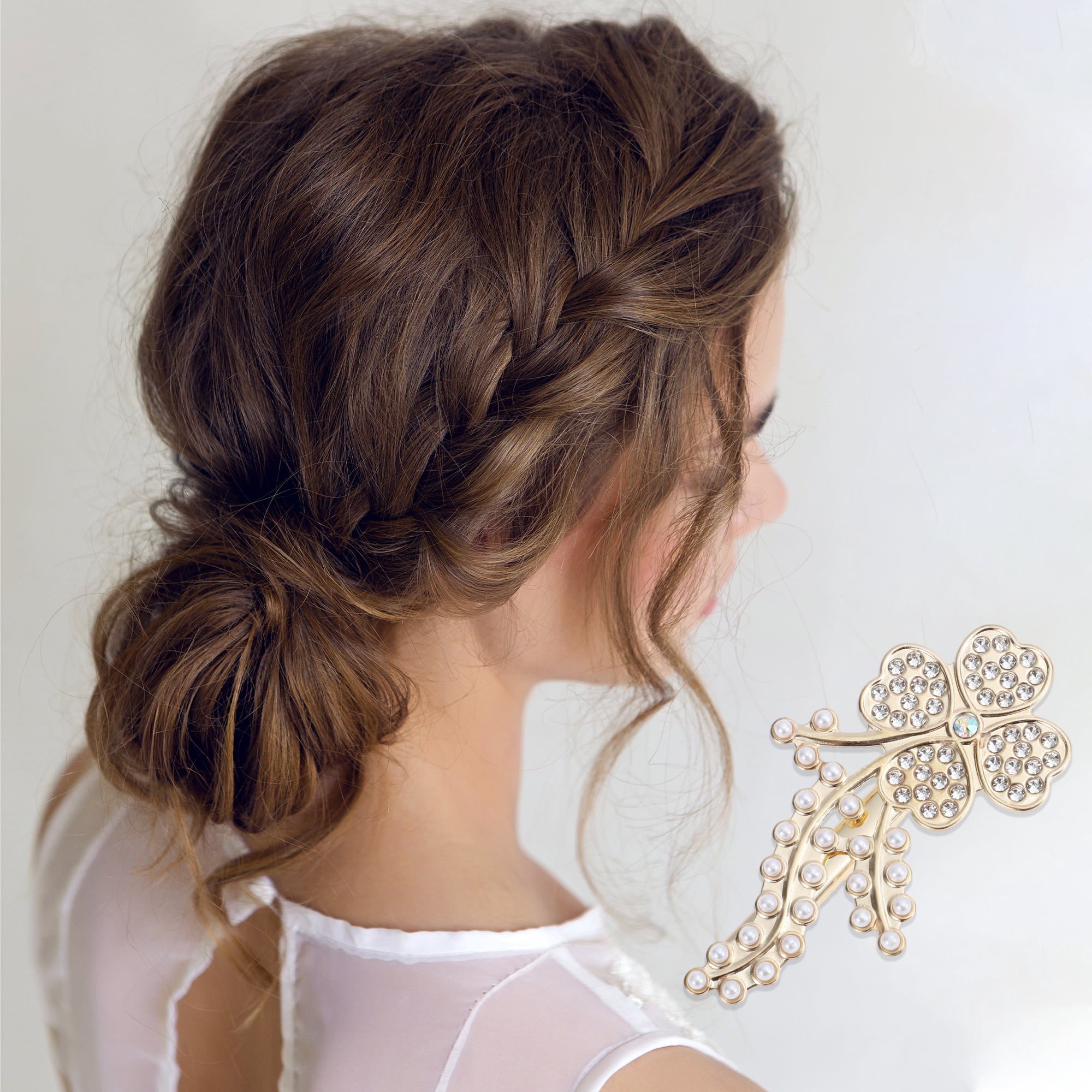 Unique Bargains Four-leaf Clovers Hair Clips Home Use Gold Tone