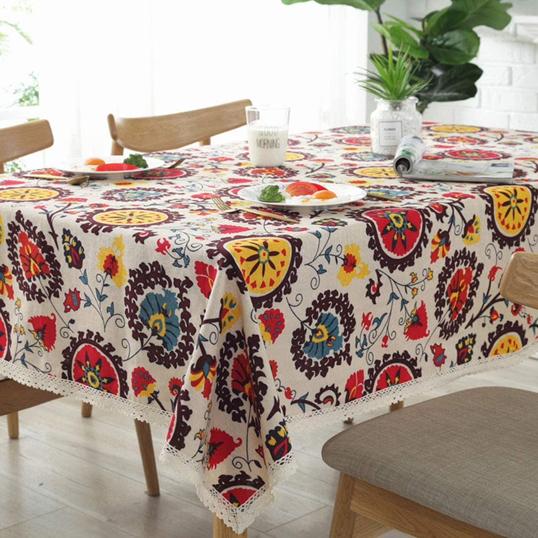 55 x 79 ） Bringsine Rectangular Cotton Linen Fashion Mayan Culture Printed Washable Tablecloth Vintage Oblong Dinner Picnic Table Cloth Home Decoration （Rectangle/Oblong