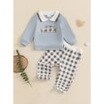 thumbnail image 2 of aturustex Little Boy 2 Piece Tracksuit Outfits 6M 12M 18M 2T 3T 4T Toddler Doll Collar Sweatshirt Car Embroidery Pullovers Long Sleeve Tops SweatpantsDaily Comfy Warm Clothes for Winter Fall, 2 of 7