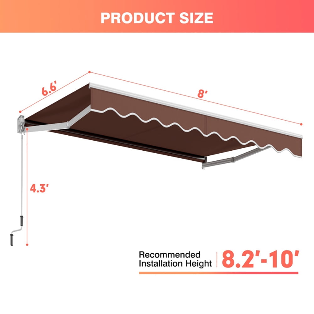 Aimee Lii 8 x 6.6 Feet Patio Retractable Awning with Manual Crank Handle, Retractable Outdoor Patio Awnings, Brown Aimee Lii 8 x 6.6 Feet Patio Retractable Awning with Manual Crank Handle, Retractable Outdoor Patio Awnings, Brown