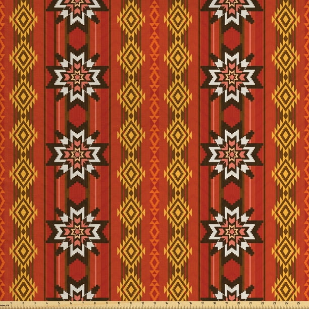 Orange Fabric By The Yard Indigenous Cultural Motif Pattern Traditional Borders Decorative Upholstery Fabric For Chairs Home Accents Orange Yellow And White By Ambesonne Walmart Com Walmart Com