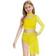 thumbnail image 3 of Aiihoo Kids Girls Gymnastics Ballet Lyrical Dance Outfit Sheer Mesh Shiny Rhinestone Crop Top with Irregular Skirt Yellow 12, 3 of 5