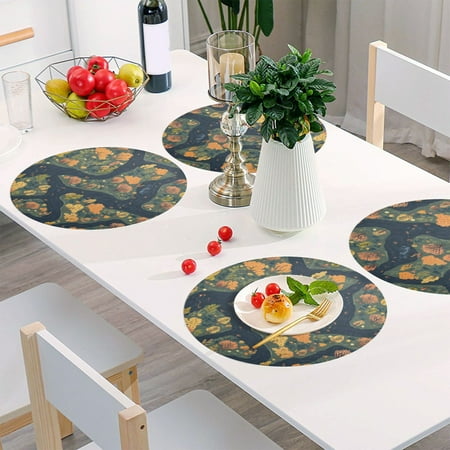 

Round Grid Placemat One Sizex4 Round Placemat PVC Plate Mat，15.4 Inch Non-Slip and Heat Resistant Table Placemat Dining Room Placemat River Tree Pattern