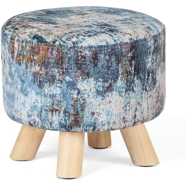 Homebeez Round Ottoman Foot Rest Stool Fabric Padded Seat Cute Pouf With Non Skid Wooden Legs Assorted Blue Com Homebeez Round Ottoman Foot Rest Stool, How To Make A Round Ottoman With Legs