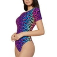 thumbnail image 2 of Easygdp Leopard Neon Rainbow Gradient Women's One-Piece Swimsuit Slim Fit Crew Neck Bodysuit Athletic Swimwear with Concealed Buckle - Small, 2 of 9