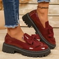 thumbnail image 2 of Wine Ladies Wine British Style Slip On Flats Round Toe With Bow Chunky Sole Comfortable Casual, 2 of 4