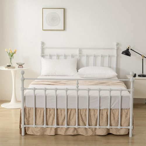 Bed Skirt King Size, Ruffled Bed Skirts with Split Corners, Boho King Bed Skirt 14 Inch Drop with Platform, Dust Ruffle, Light Camel, 14'' King