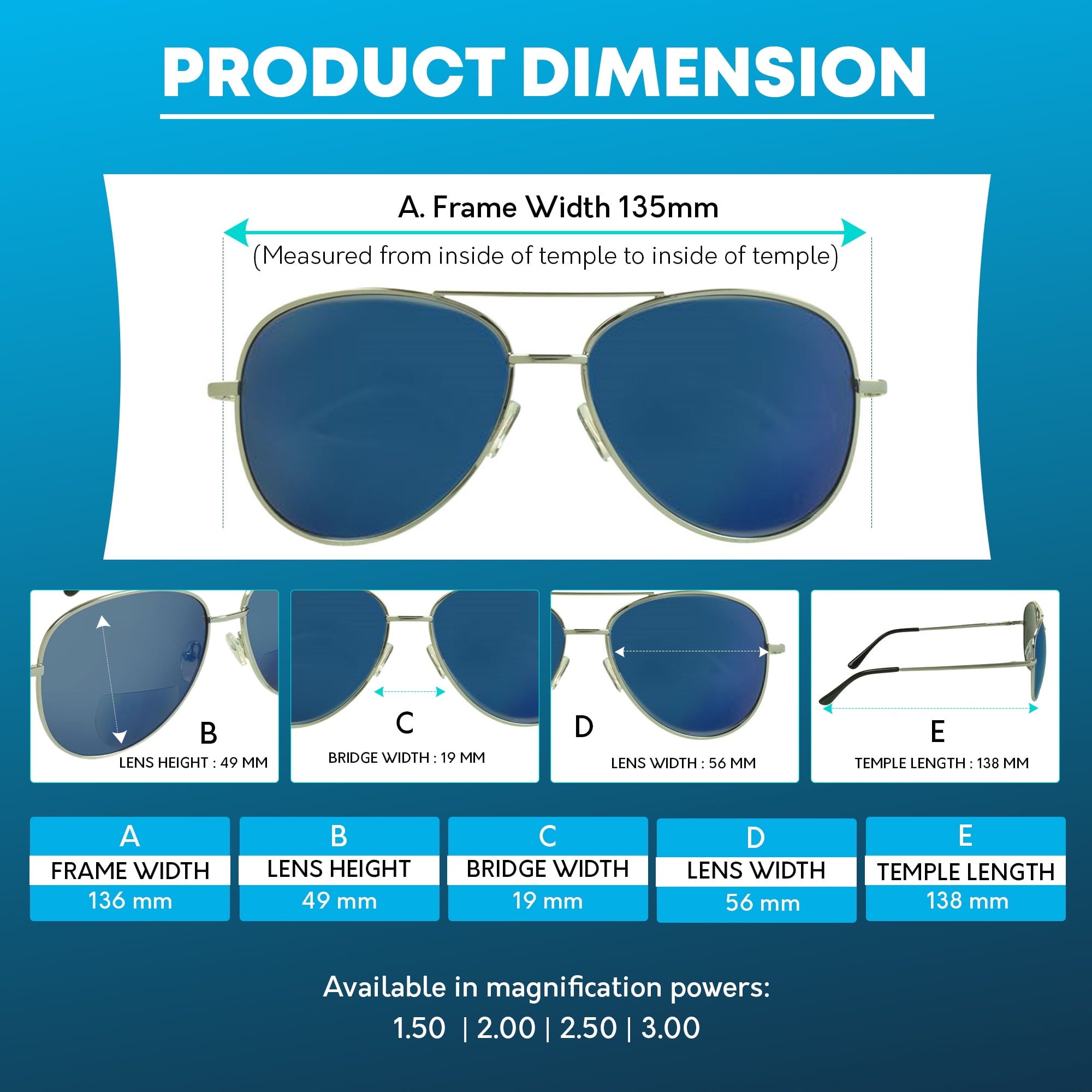 proSPORT Aviator Bifocal Reader Sunglass Flashed Blue Mirror Lens Men Women