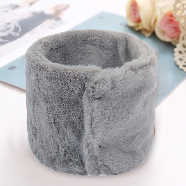 Winter Furry Plush Neck Warmer Solid Color Windproof Buttons Circle Loop Scarf Neckerchief winter gloves Gray