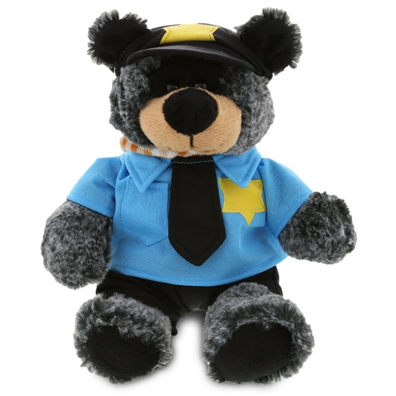DolliBu Sitting Black Bear Police Officer Plush Toy - Super Soft Bear Cop Stuffed Animal Dress Up with Cute Cop Uniform & Cap Outfit - 9" Inches