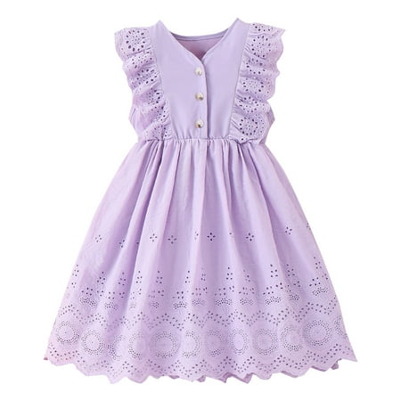 

Baby Girls Dresses Solid Color Ruffled Sleeve O-Neck Lace Princess Dance Party Clothes Wedding Stylish Holiday Dress